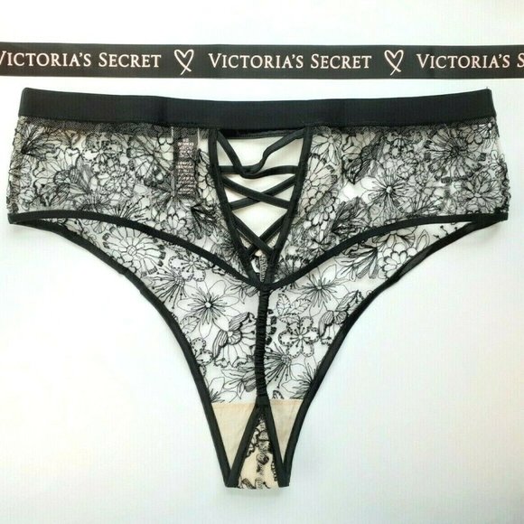 SOLD 💕 Embroidered LUXE Lingerie Lace Up High Waist Thong Panty VS - Picture 5 of 9